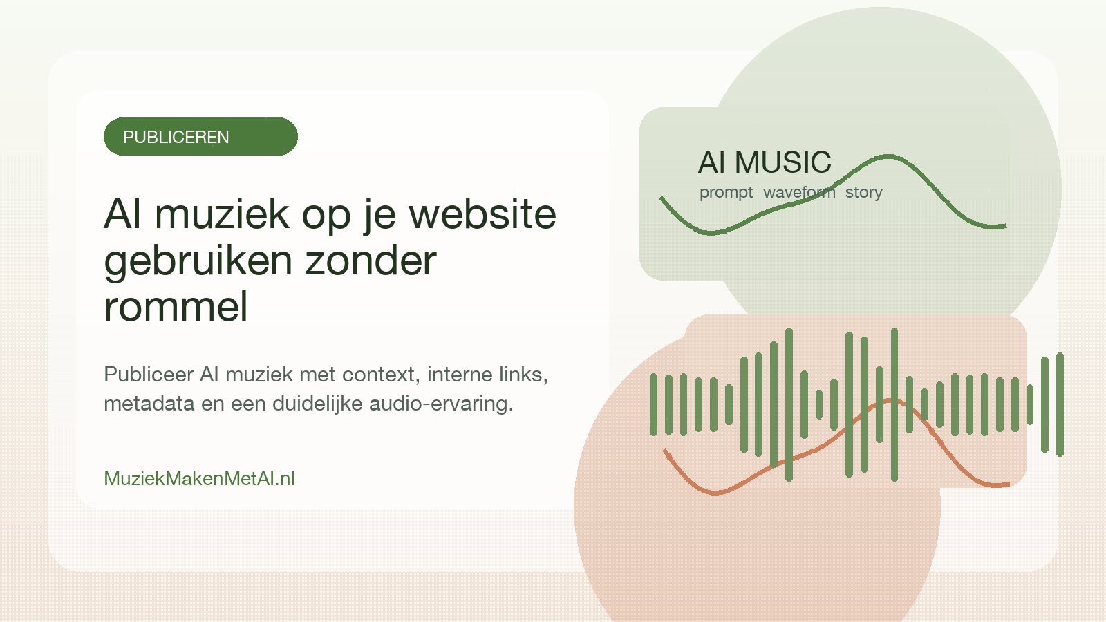 Website-editor met audio embed, SEO metadata en AI muziekspeler