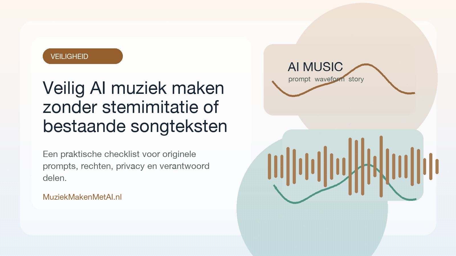 AI muziekinterface met schild en checklist voor veilige prompts