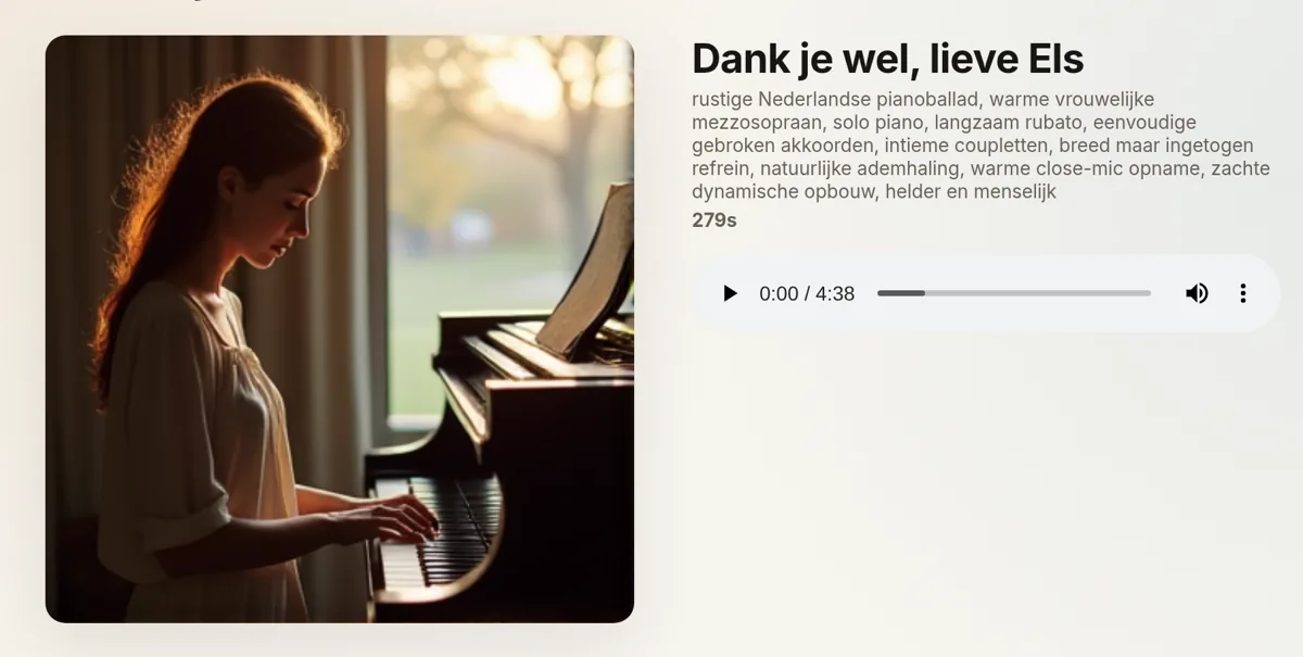 Het resultaat in Mijn muziek: Dank je wel, lieve Els, met hoes en speler