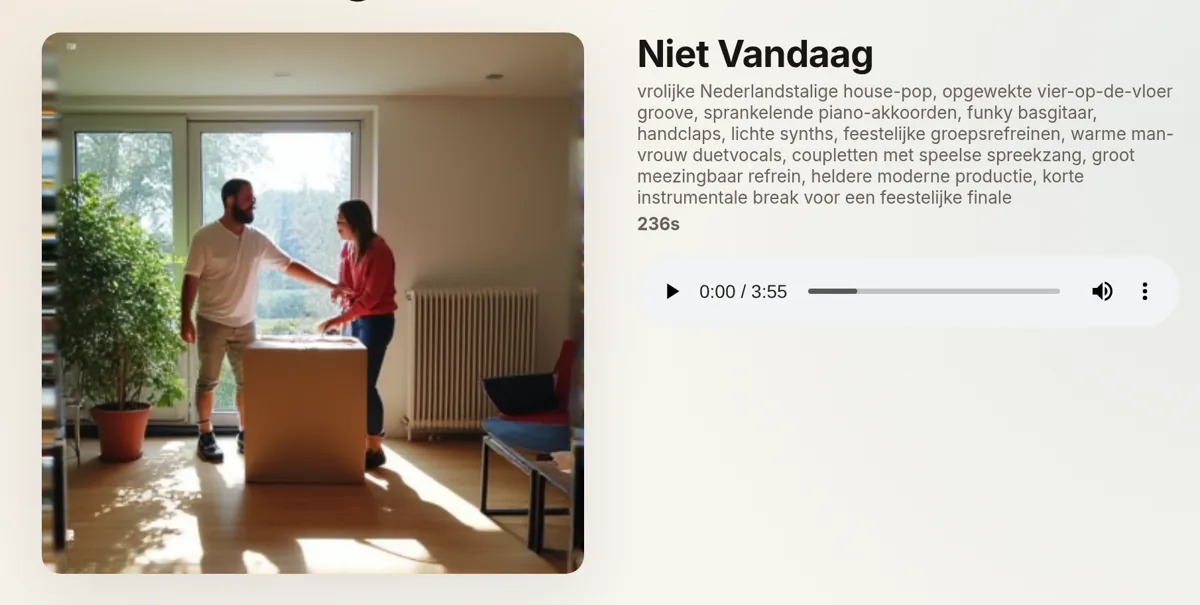 Het resultaat in Mijn muziek: Niet Vandaag, met hoes en speler
