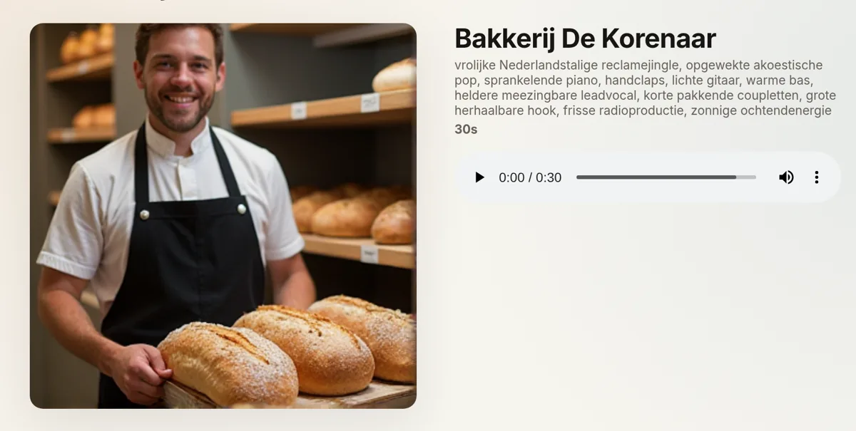Het resultaat in Mijn muziek: Bakkerij De Korenaar, met hoes en speler