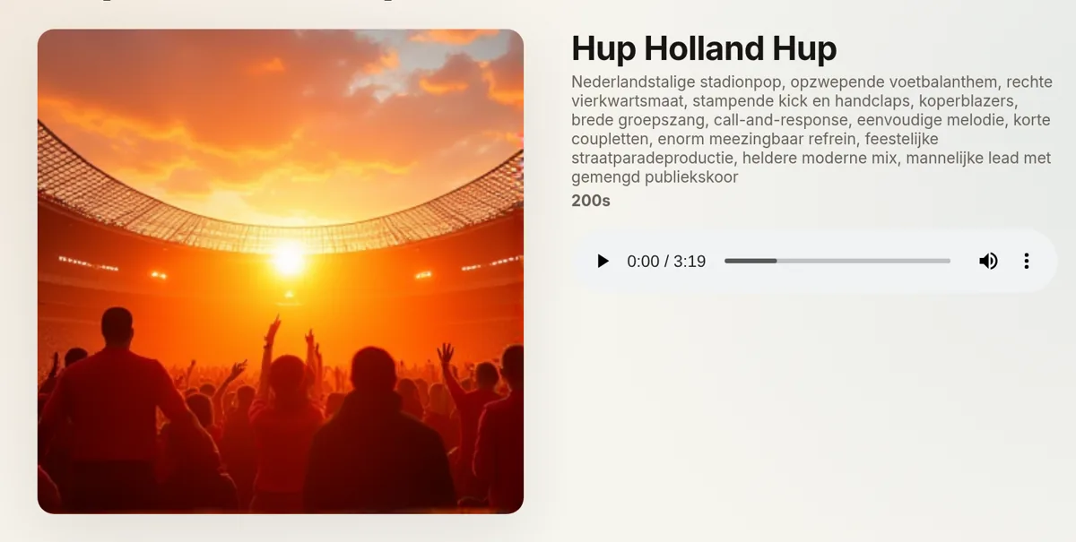 Het resultaat in Mijn muziek: Hup Holland Hup, met hoes en speler