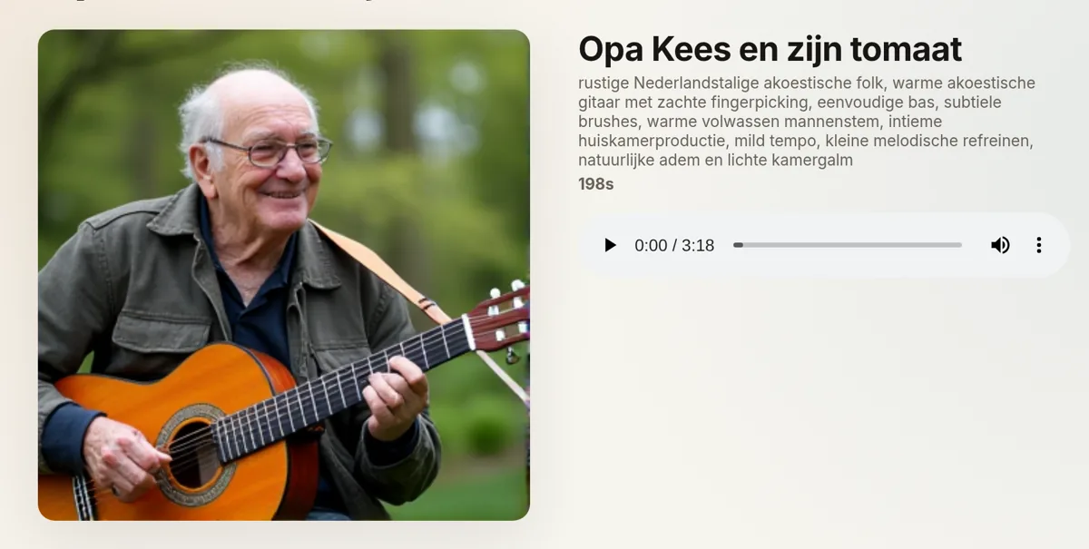Het resultaat in Mijn muziek: Opa Kees en zijn tomaat, met hoes en speler