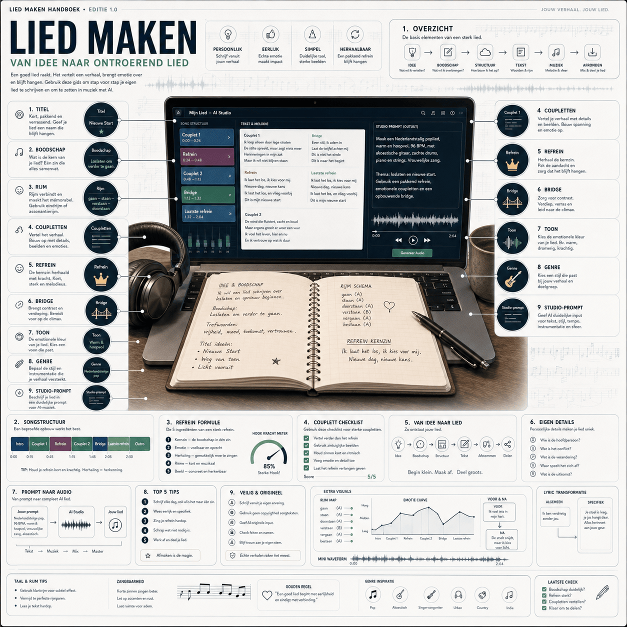 Premium infographic over een lied maken met coupletten, refrein en AI Studio prompt