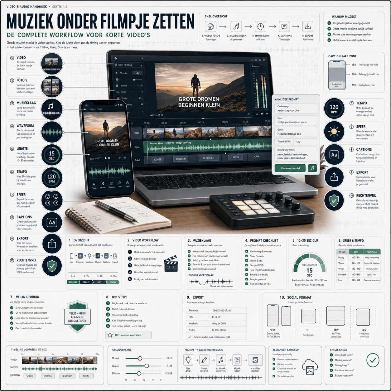 Premium infographic over muziek onder een filmpje zetten met video timeline en waveform